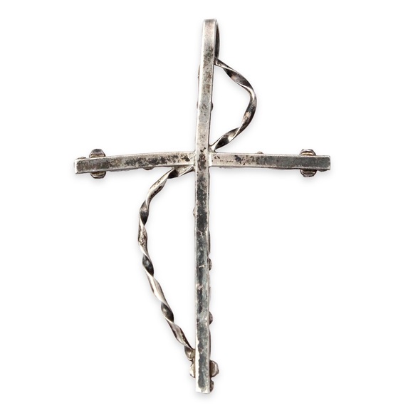 Vintage Turquoise Sterling Silver Cross Pendant Petit Point Zuni Native American - Picture 3 of 4